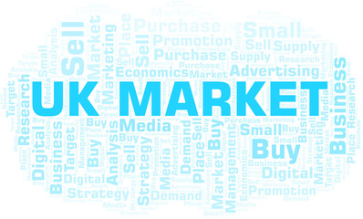 Obraz premium Uk Market word cloud. Vector made with text only.
