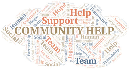 Community Help word cloud. Vector made with text only.