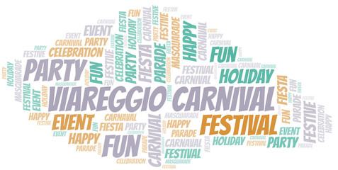 Viareggio Carnival word cloud vector made with text only.