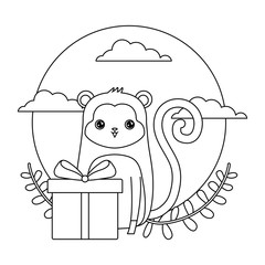 cute monkey animal with gift box