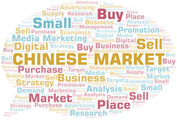 Chinese Market word cloud. Vector made with text only.