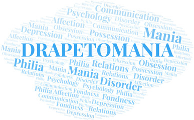 Drapetomania word cloud. Type of mania, made with text only.