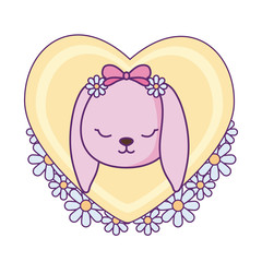 cute little bunny baby in heart with flowers