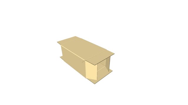 full high definition resolution computer generated animation of closing wrap around carton on white background, thirty frame per second