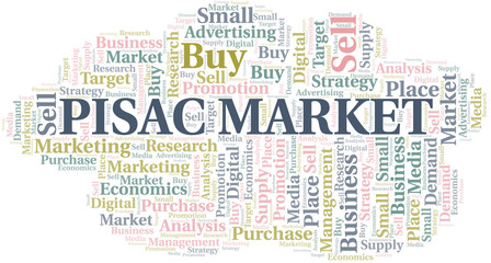 Fototapeta premium Pisac Market word cloud. Vector made with text only.