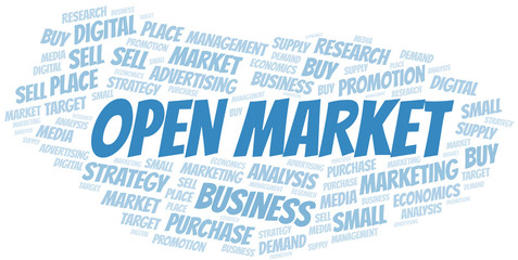 Open Market word cloud. Vector made with text only.