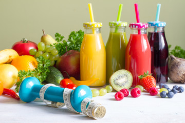 Fototapeta na wymiar Fresh fruits and vegetables with juice healthy life style food fitness concept
