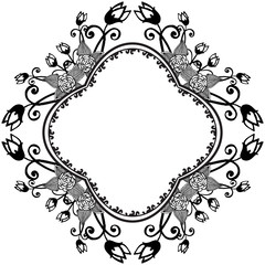 Black and white floral frame, beautiful template for invitations, greeting cards. Vector