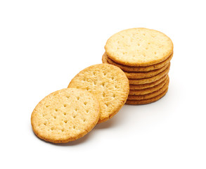 Round wheat crackers isolated on white background