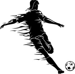 Soccer Sport, Kick Ball Back View with Abstract Flame