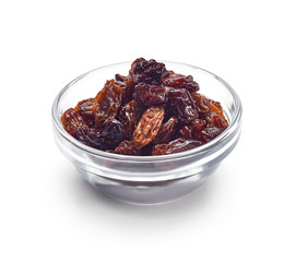 Bowl of raisin isolated on white background