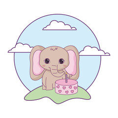 cute elephant animal with cake of birthday
