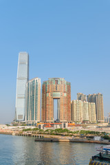 Fototapeta na wymiar Skyscraper and other modern buildings in West Kowloon