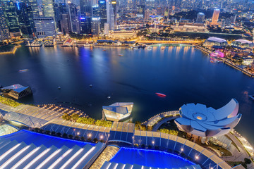 Fototapeta na wymiar Awesome night aerial view of Marina Bay in Singapore