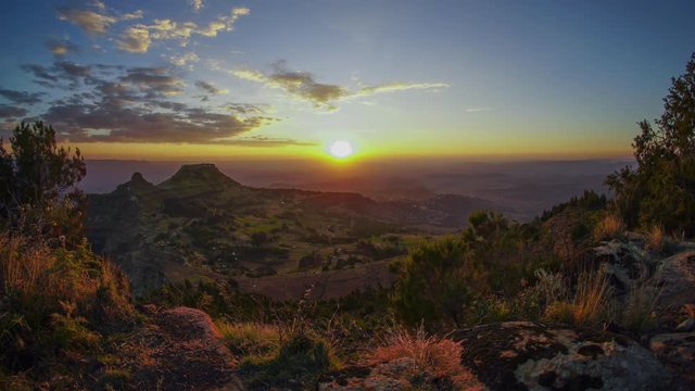 Lalibela Mountain View in Ethiopia sunset time lapse.