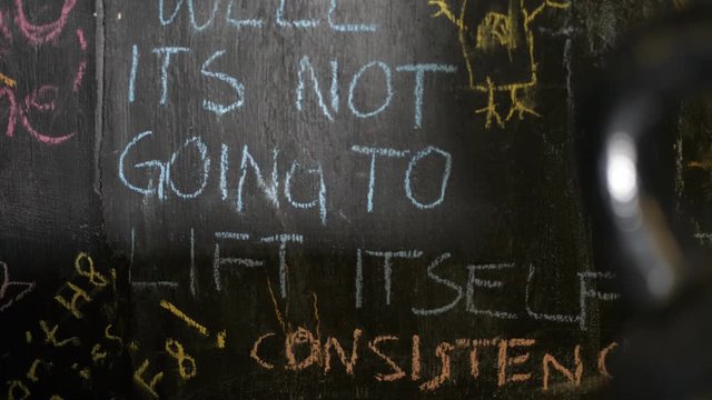 motivational text on gym wall. Motivation for lifting and improving yourself
