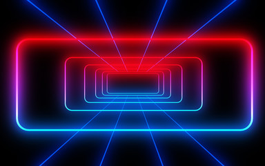 3D  abstract tunnel with neon lights. 3d illustration