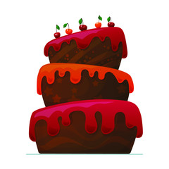 Happy Birthday Cake with Chocolate. Vector illustration on white background