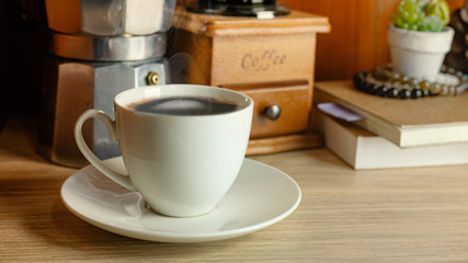Naklejka na ściany i meble coffee vintage equipment on wood table for coffee concept..