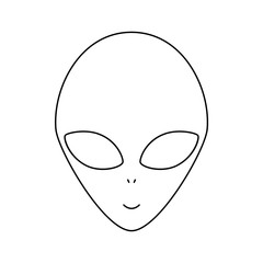 Simple linear black and white alien head, vector illustration