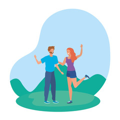 young lovers couple celebrating in the park