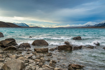 Panorama views on Lake Tekapo are great and beautiful nature, Canterbury, New Zealand.