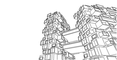 Obraz premium 3D illustration architecture building perspective lines.