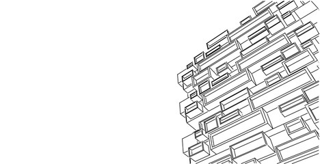 3D illustration architecture building perspective lines.