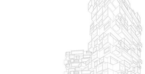 3D illustration architecture building perspective lines.