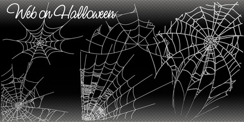 Collection of Cobweb, isolated on black, transparent background. Spiderweb for Halloween design. vector templates, Halloween, streaming, create your amazing stories, set for brands and blogger, modern