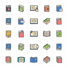 Icon set - book full color outline stroke vector illustration