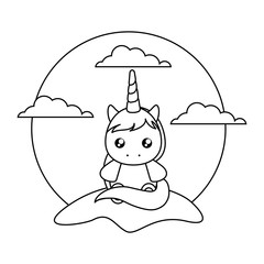 cute little unicorn baby in landscape