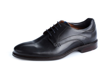 Black leather formal male shoes isolated on white background