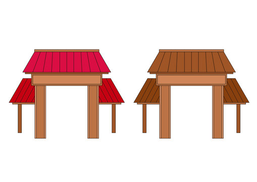 Wooden entrance door design thailand and asia on white background illustration vector