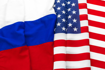 Usa american flag and Russian flag together background