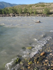 the coast of the Katun river near the confluence with the Big Yaloman river