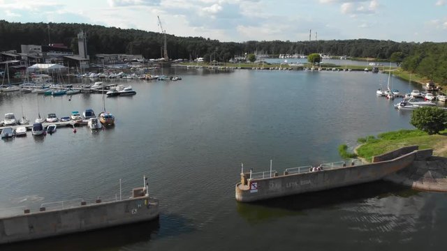 AERIAL View of Entering Marina in Kaunas in Lithuania