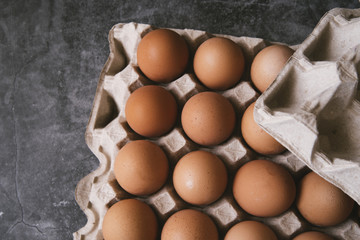 Top view carton of eggs