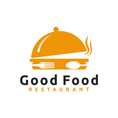 Fototapeta premium Restaurant logo with dish, spoon and fork combination
