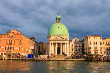 Fototapeta na wymiar Venice building exterior, Italy. Famous historical view of the San Simeone Piccolo on Grand Canal