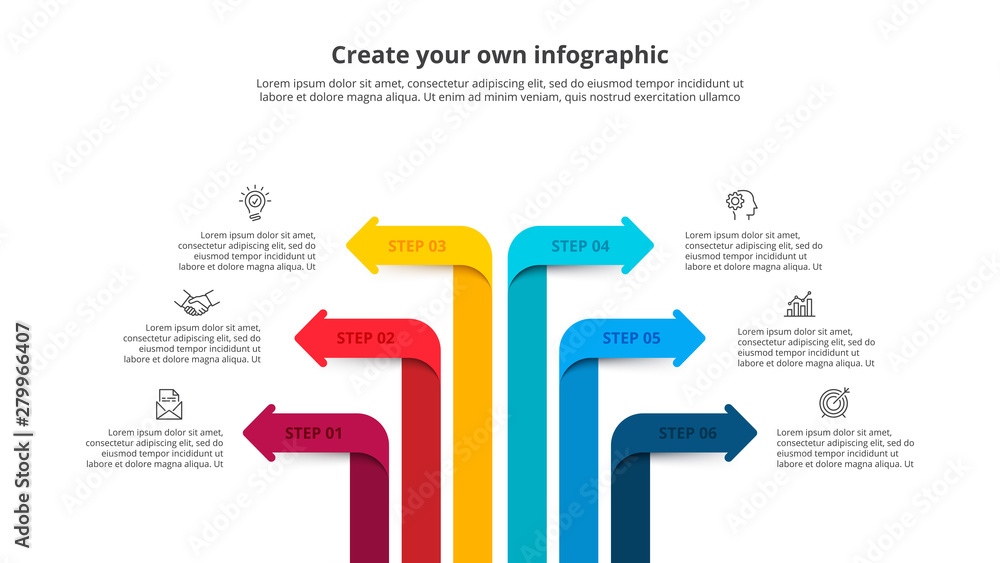 Poster six arrows infographic elements. business template for presentation. vector concept with 6 options o