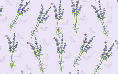 Seamless pattern with blooming lavender.