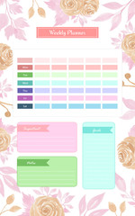colorful weekly planner with gorgeous pink flowers