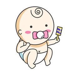 Cute baby who is carrying a toy vector art work