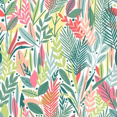 Gardinen Nahtloses Muster mit tropischen Blättern © Maria Galybina