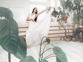 Portrait  of beautiful  balerina woman weared in white dress. Studio  shot,  natural  light © Olena Tkachenko