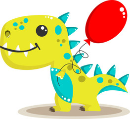 Cute baby boy dinosaur with balloon 	