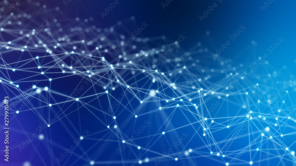 Fototapete abstract connection blue background network 3d rendering