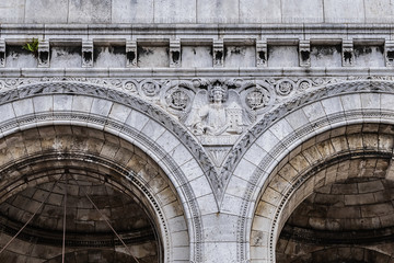 Detail of Paris Basilica Sacre Coeur at the top of Montmartre - Roman Catholic Church and minor...
