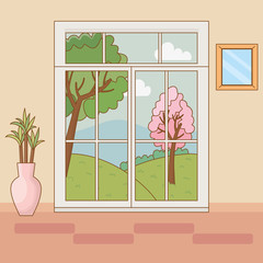 Home window and landscape design vector illustrator